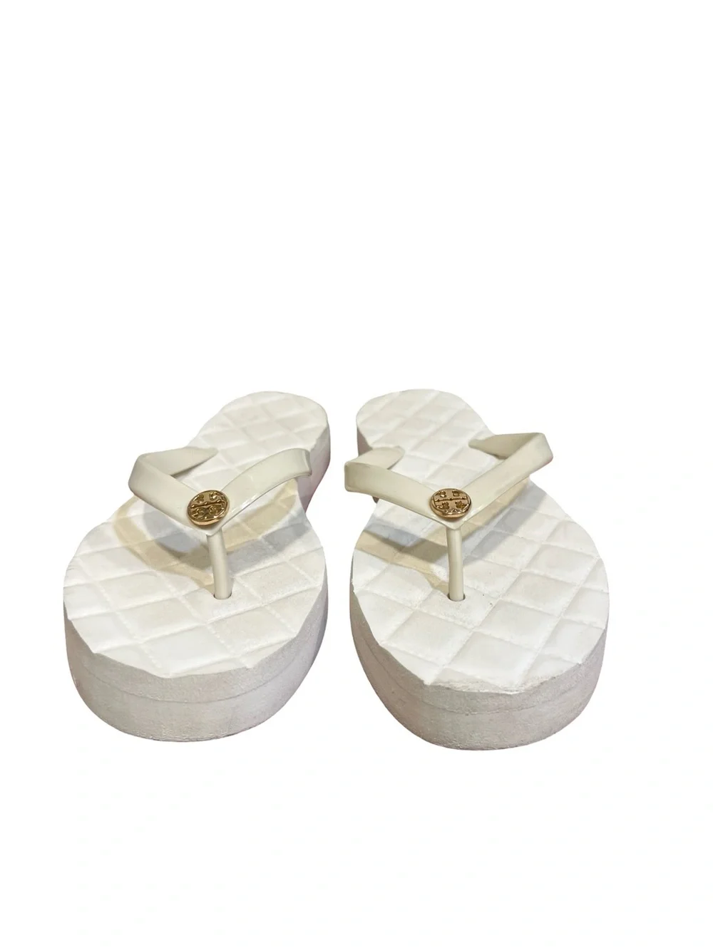 Tory Burch Willa Ivory Quilted Platform Thong Sandals with Gold Logo 8